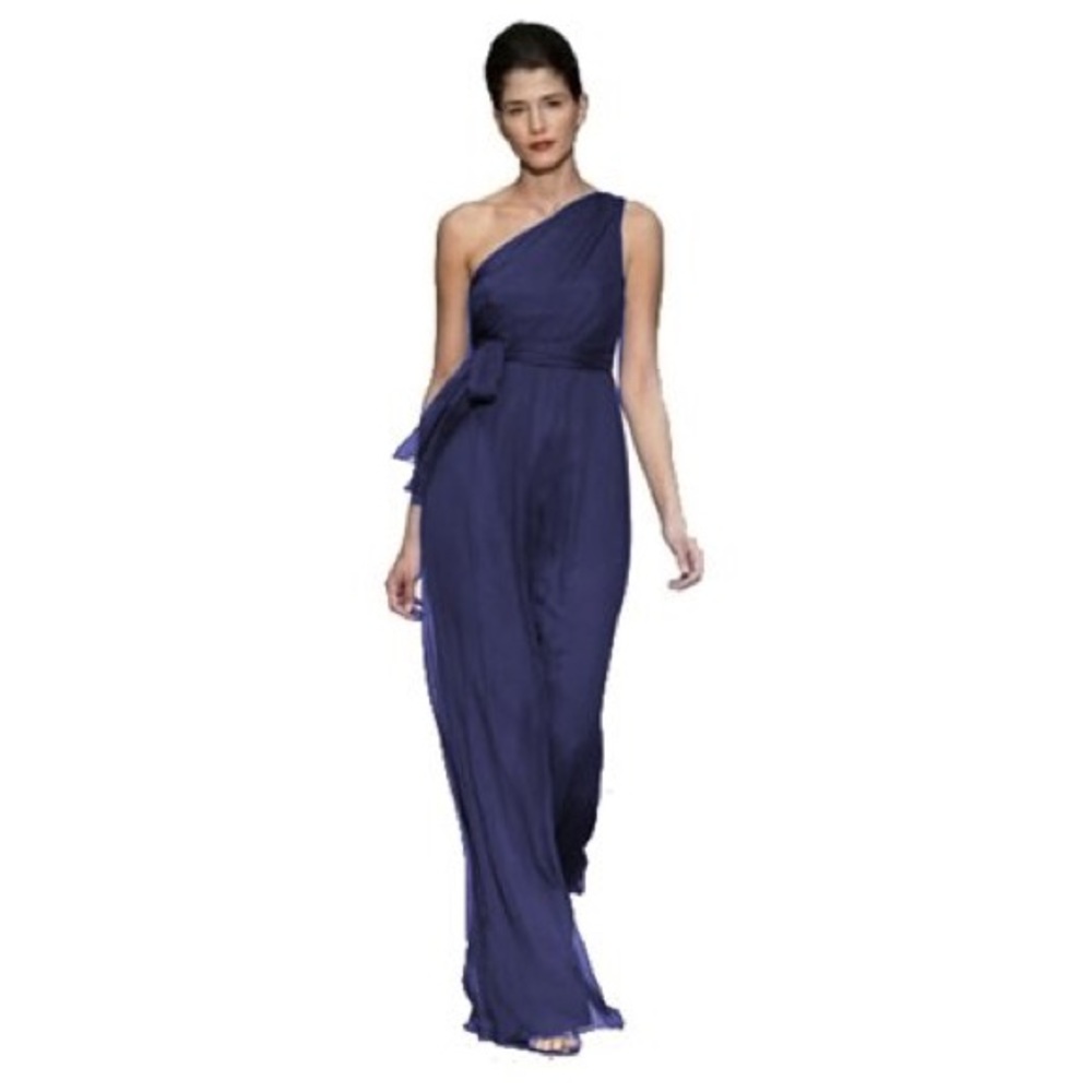 Amsale navy chiffon bridesmaid dress